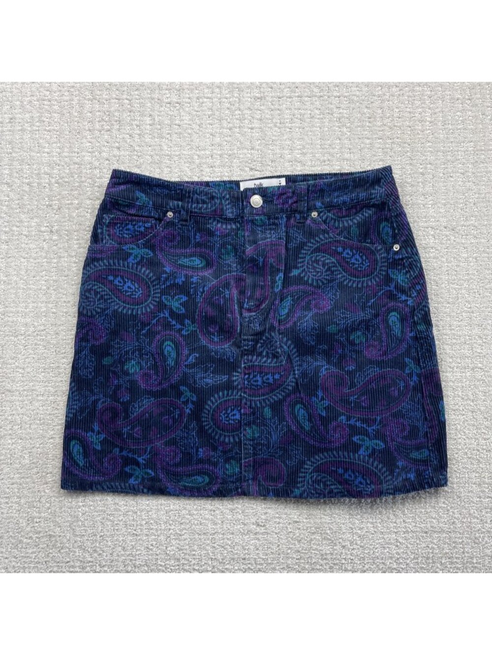 Y2K Twik Velvet Corduroy Miniskirt Size M Purple Floral Boho Paisley Trippy